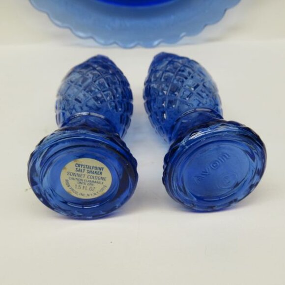 Fostoria Cobalt Blue AVON George and Martha Mount Vernon Tray, Salt, Pepper Set - Picture 5 of 5